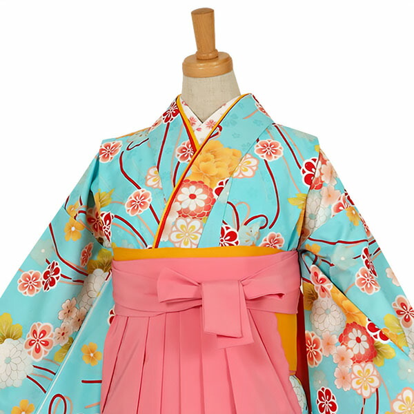 (中古品)ジュニア用 振袖単品「水色 花くす玉」仕立て上がり 襦袢プレゼント 小振袖 着物 子ども 子供 キッズ 貸衣装処分 レンタル処分品  (メール便不可)