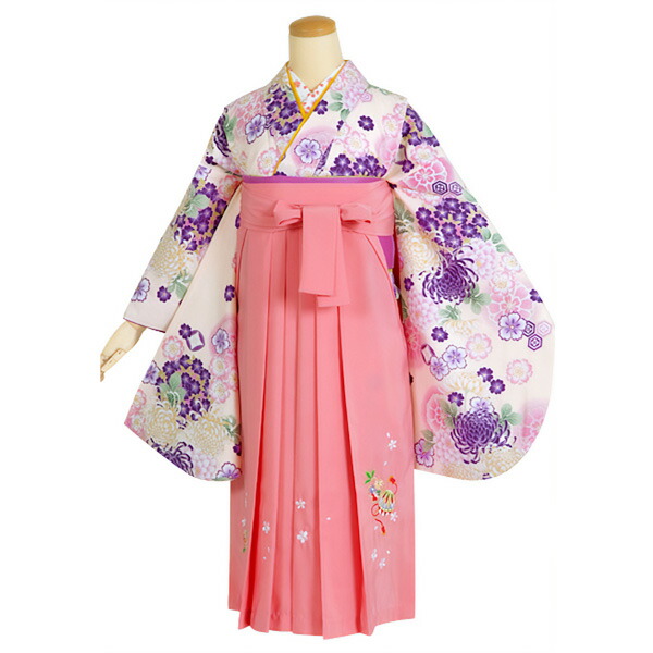 【中古品】ジュニア用 振袖単品「クリーム 桜に菊花」仕立て上がり 小振袖 着物 子ども 子供 キッズ ジュニア 女の子 卒業式 小学校 小学生 中学校 中学生 十三参り 十三詣り 1/2成人式 ハーフ成人式 貸衣装処分 レンタル処分品 【メール便不可】