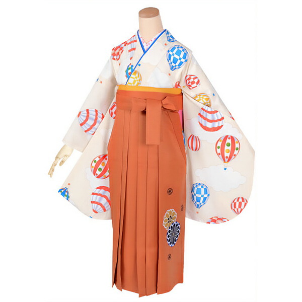 【訳アリ】【中古品】ジュニア用 振袖単品「クリーム　気球」仕立て上がり 小振袖 着物 子ども 子供 キッズ ジュニア 女の子 卒業式 小学校 小学生 中学校 中学生 十三参り 十三詣り 1/2成人式 ハーフ成人式 貸衣装処分 レンタル処分品 【メール便不可】
