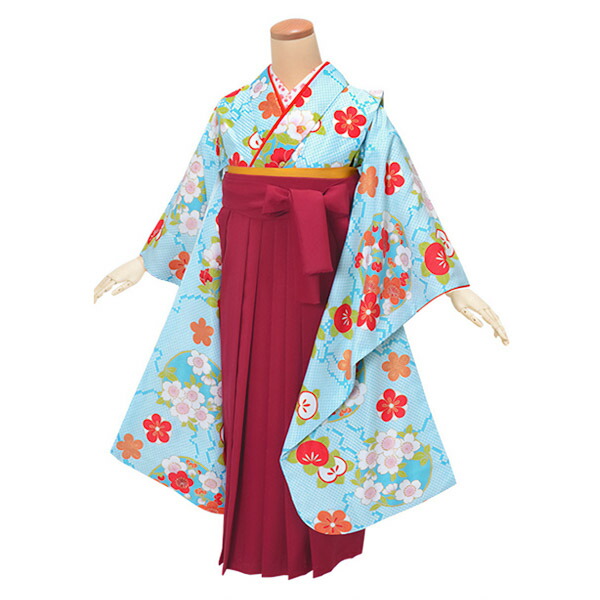 (中古品)ジュニア用 振袖単品「水色　鹿の子柄に花の丸」仕立て上がり 襦袢プレゼント 小振袖 着物 子ども 子供 貸衣装処分 レンタル処分品 (メール便不可)｜kimonomachi