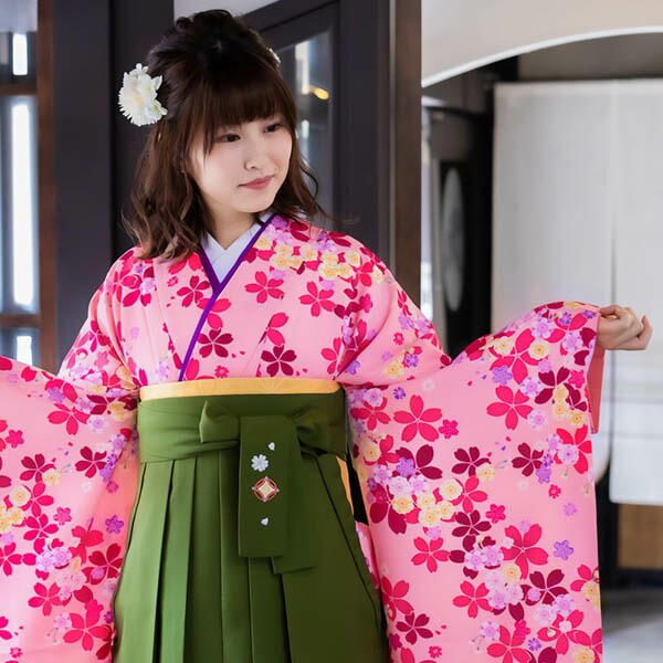 中古品)二尺袖 単品「ピンク 桜づくし」貸衣装処分 レンタル処分品 