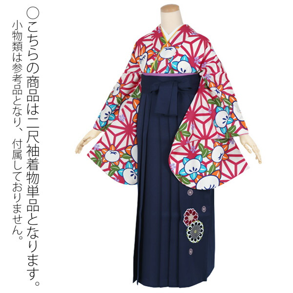 【中古品】二尺袖 単品「ワイドサイズ 白紫 麻の葉に橘」貸衣装処分 レンタル処分品 卒業式 【メール便不可】