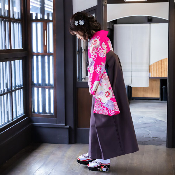 【中古品】二尺袖 単品「ピンク 菊桜牡丹」貸衣装処分 レンタル処分品 卒業式 【メール便不可】