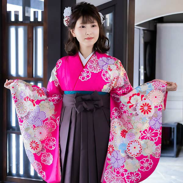【中古品】二尺袖 単品「ピンク 菊桜牡丹」貸衣装処分 レンタル処分品 卒業式 【メール便不可】