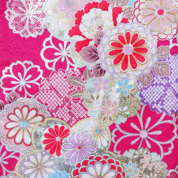 【中古品】二尺袖 単品「ピンク 菊桜牡丹」貸衣装処分 レンタル処分品 卒業式 【メール便不可】