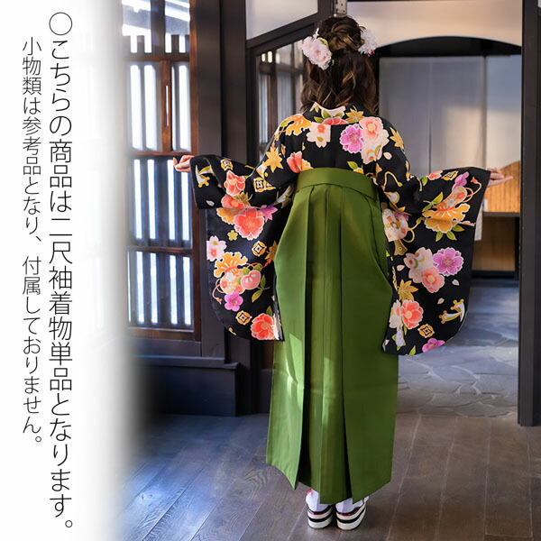【中古品】二尺袖 単品「黒 桜楓橘 宝尽くし」貸衣装処分 レンタル処分品 卒業式 【メール便不可】
