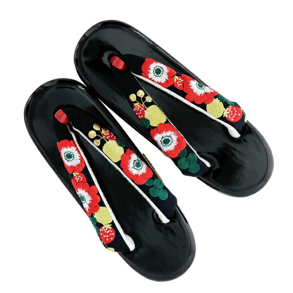 振袖 草履バッグセット「アネモネ、フルーツ ブラックネイビー」F