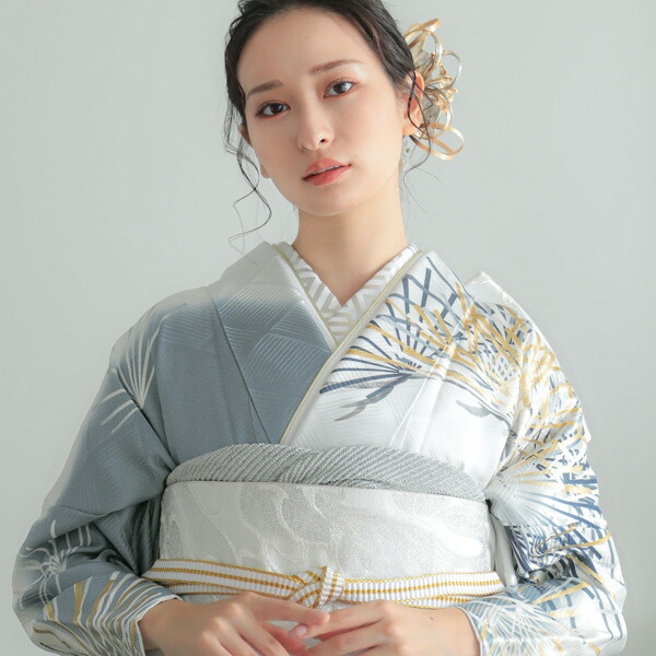 未仕立て 振袖 22点セット「Vサンク シルバーグレー 松葉」仮絵羽 振り袖 正絹 着物 ブランド振袖 成人式 結婚式 結納 パーティー 晴れ着 【メール便不可】