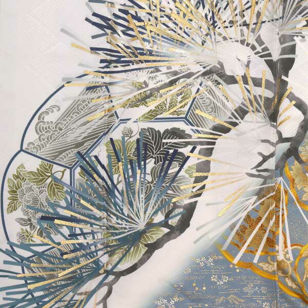 未仕立て 振袖 22点セット「Vサンク シルバーグレー 松葉」仮絵羽 振り袖 正絹 着物 ブランド振袖 成人式 結婚式 結納 パーティー 晴れ着 【メール便不可】