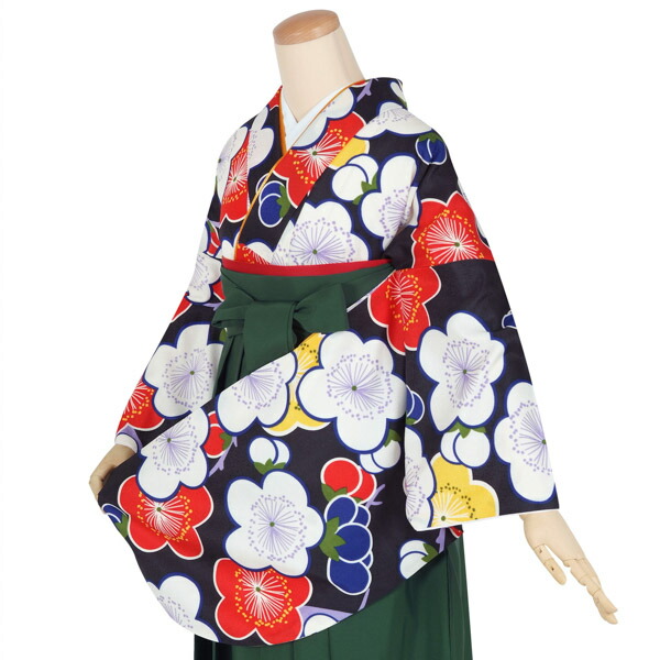 【中古品】二尺袖 単品「黒 梅の花」貸衣装処分 レンタル処分品 卒業式 【メール便不可】