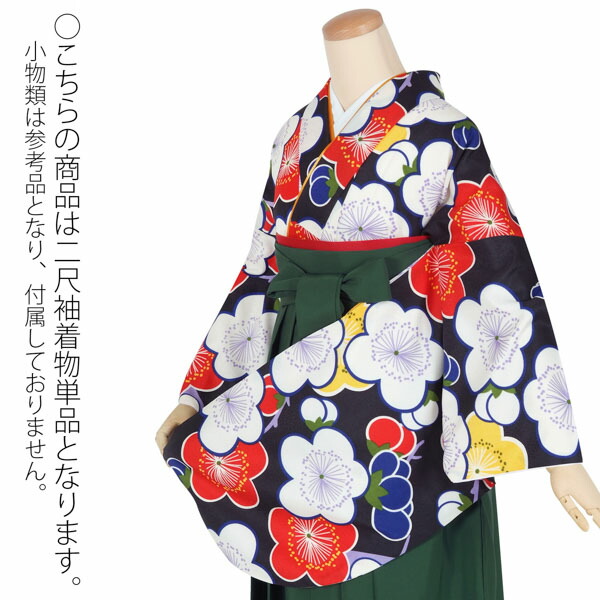 【中古品】二尺袖 単品「黒 梅の花」貸衣装処分 レンタル処分品 卒業式 【メール便不可】