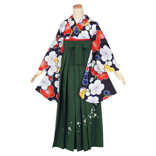 【中古品】二尺袖 単品「黒 梅の花」貸衣装処分 レンタル処分品 卒業式 【メール便不可】