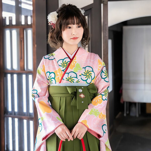 【中古品】二尺袖 単品「ピンク　梅尽くし」貸衣装処分 レンタル処分品 卒業式 【メール便不可】