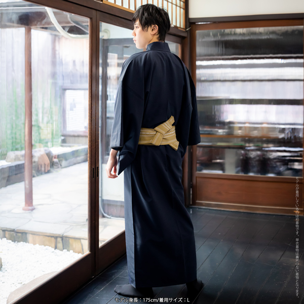 着物 男性 洗える着物 メンズ着物 単衣着物と角帯の2点セット