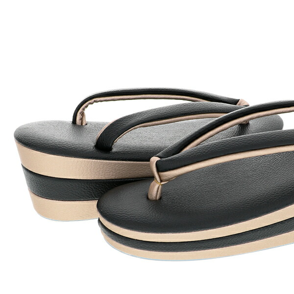 振袖 草履バッグセット「エンボス ベージュゴールド×ブラック」Fサイズ