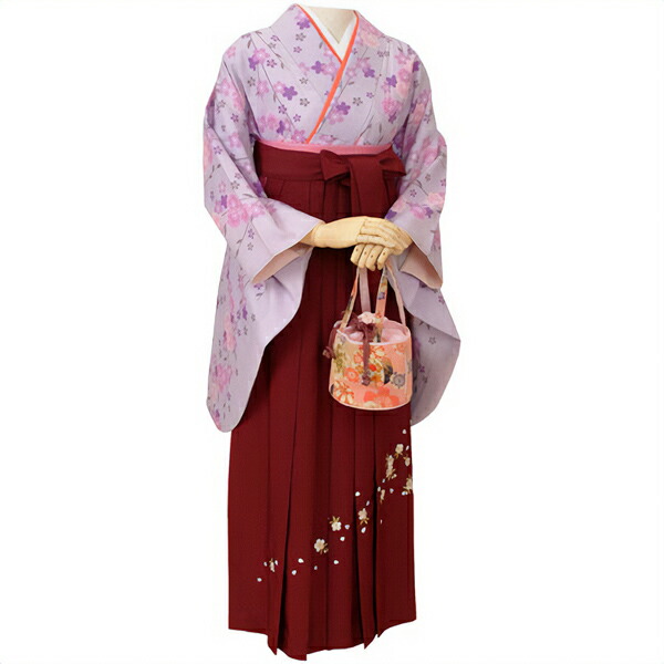 【中古品】二尺袖 単品「藤紫　しだれ桜」貸衣装処分 レンタル処分品 卒業式【メール便不可】