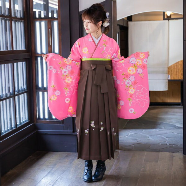 【中古品】二尺袖 単品「ピンク　枝桜」貸衣装処分 レンタル処分品 卒業式【メール便不可】
