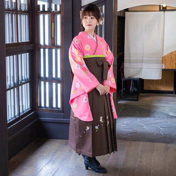 【中古品】二尺袖 単品「ピンク　枝桜」貸衣装処分 レンタル処分品 卒業式【メール便不可】