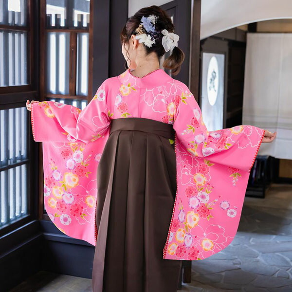【中古品】二尺袖 単品「ピンク　枝桜」貸衣装処分 レンタル処分品 卒業式【メール便不可】