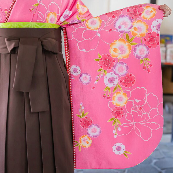 【中古品】二尺袖 単品「ピンク　枝桜」貸衣装処分 レンタル処分品 卒業式【メール便不可】