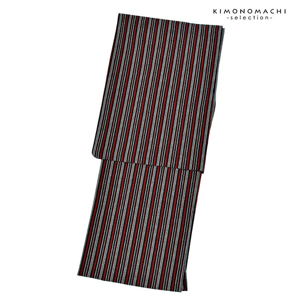 三河木綿 洗える着物 単品「黒、赤、白 縞」お仕立て上がり 木綿きもの