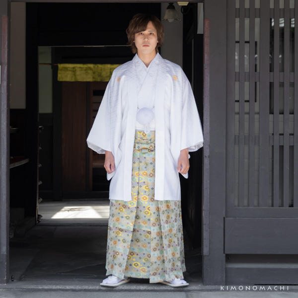 袴 金襴袴 男性袴 馬乗り袴 単品「生成り蜀江文・桜鼠色系段ぼかし亀甲文・紺地蜀江文・黒色系段ぼかし亀甲文」4サイズ S/M/L/LL 身長150cm〜180cmまで フォーマル 成人式 卒業式 結婚式 男性 メンズ 晴れ着【メール便不可】