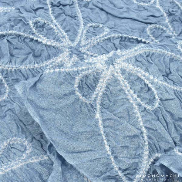 絞り浴衣反物「雪花もよう 青グレー」女性浴衣 レディース浴衣 絞り浴衣 綿浴衣 未仕立て【メール便不可】