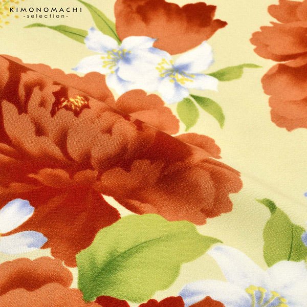 二尺袖着物 単品 百華小紋「芍薬 クリーム色」日本製 お仕立て上がり