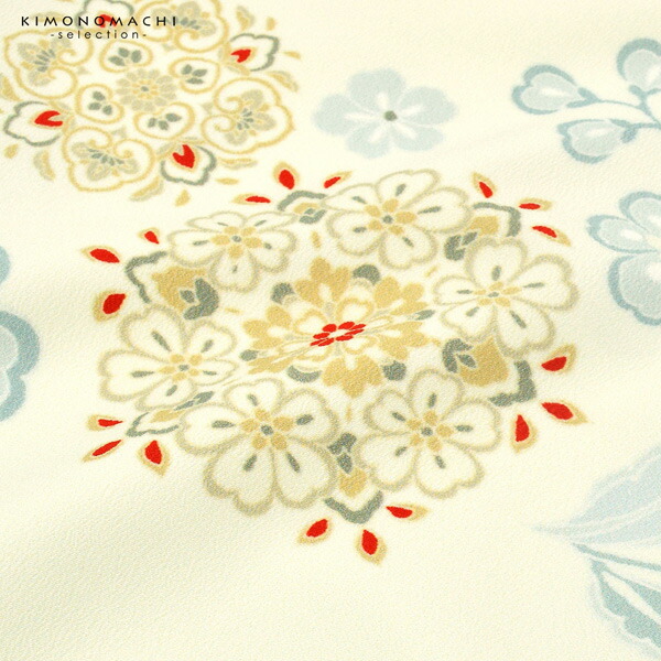 二尺袖着物 単品 絵羽「唐花 オフホワイト」日本製 お仕立て上がり