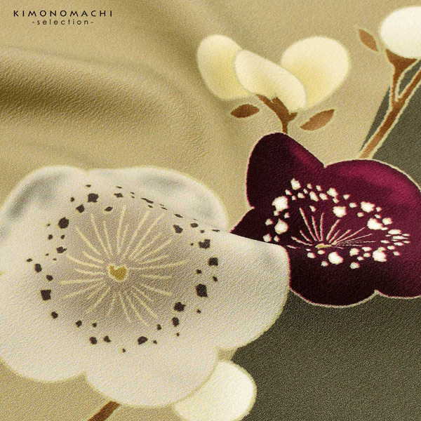 二尺袖着物 単品 絵羽「梅、ライン ベージュ」日本製 お仕立て上がり