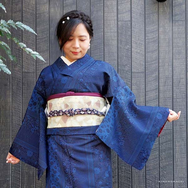 KIMONOMACHI 丸ぐけ 帯締め 単品「紺 エンブレム」日本製 きもの町