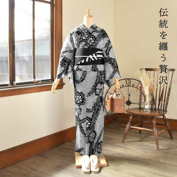 美品　婦人　お仕立て上がり　絞りゆかた　レデース　別誂品　黒　ブラック　蝶 楽天市場】お仕立て上がり絞り浴衣単品「ばら 黒グレー」有松