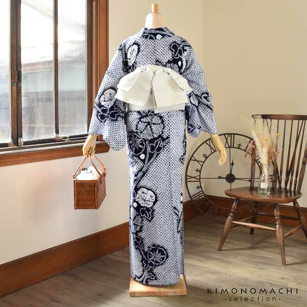 お仕立て上がり絞り浴衣単品「チャーミングあさがお 紺」有松絞り 女性