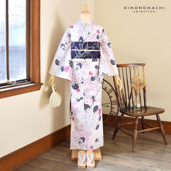 お仕立て上がり 浴衣 綿紅梅 単品 紫陽花 ローズピンク（蒔糊