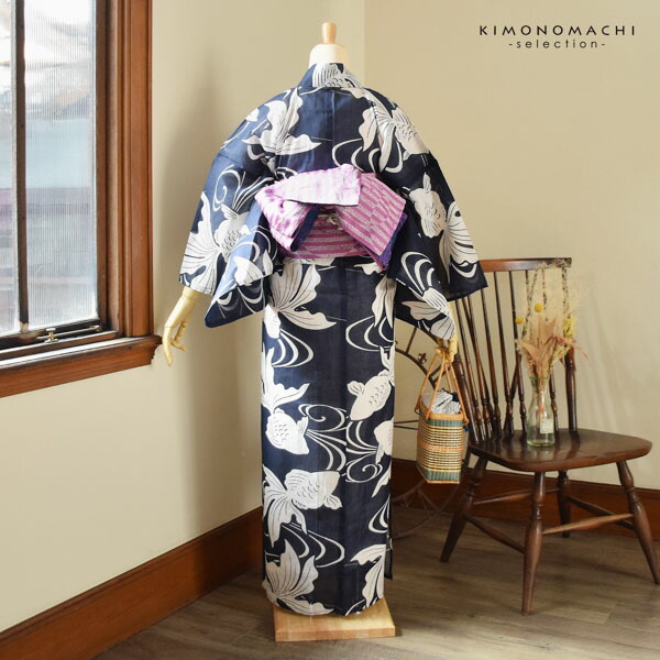 新品　LL プレタ　お仕立て浴衣　青　絞り風　華やか　牡丹　バラ　大きいサイズ 新品 LL プレタ お仕立て浴衣 青 絞り風 華やか 牡丹 バラ