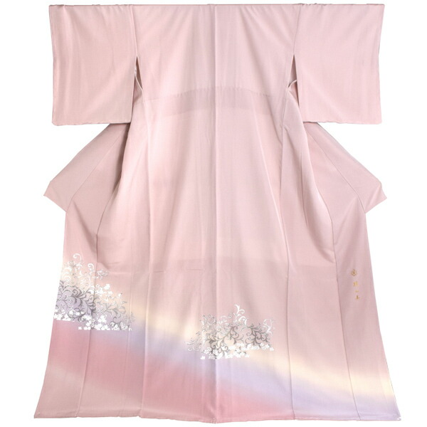 仕立て上がり 訪問着 単品 桂由美 「灰桜ぼかし 桜唐草」 正絹 着物