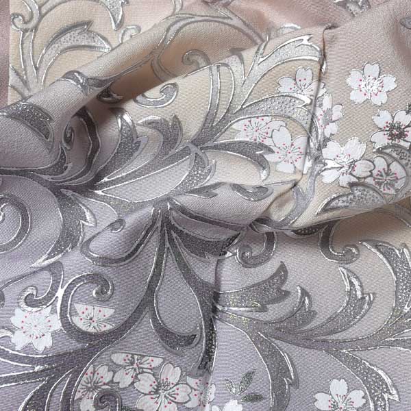 正絹 訪問着 灰色 シルバー ラメ 銀通し 167㌢ 正絹訪問レンタル】 10027 グレーシルバー／金彩一つ紋正絹訪問着