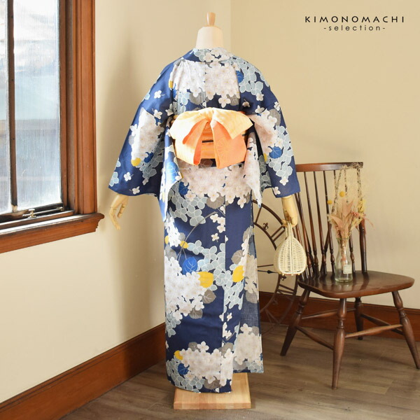 ブランド浴衣セット 浴衣と半幅帯の2点セット 「浴衣 あじさい 紺＋