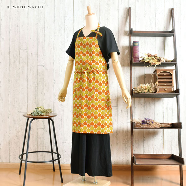 KIMONOMACHI エプロン「からし色 ザクロ、タブンタマネギ」 日本製