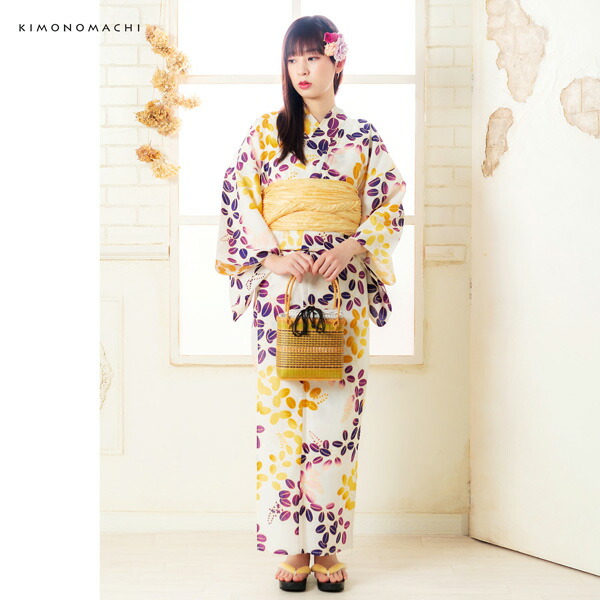 KIMONOMACHI 浴衣 レディース 浴衣と帯の2点セット 「浴衣 紫×からし