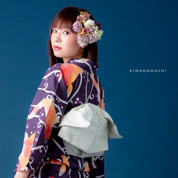 KIMONOMACHI オリジナル 浴衣 2点セット (浴衣＋半幅帯)「紫紺色