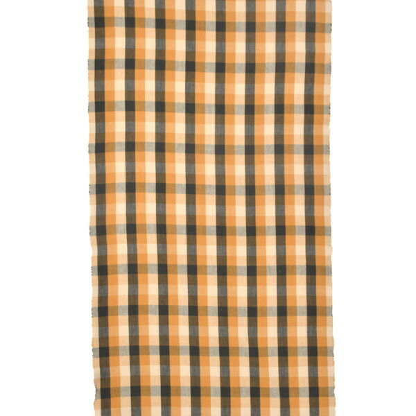 伊勢木綿 洗える着物 反物 「重ね弁慶格子 オリーブ×黄土色×生成色