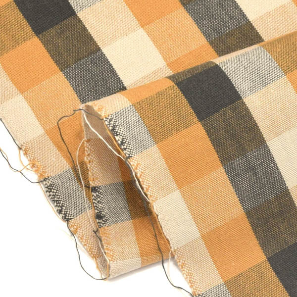 伊勢木綿 洗える着物 反物 「重ね弁慶格子 オリーブ×黄土色×生成色