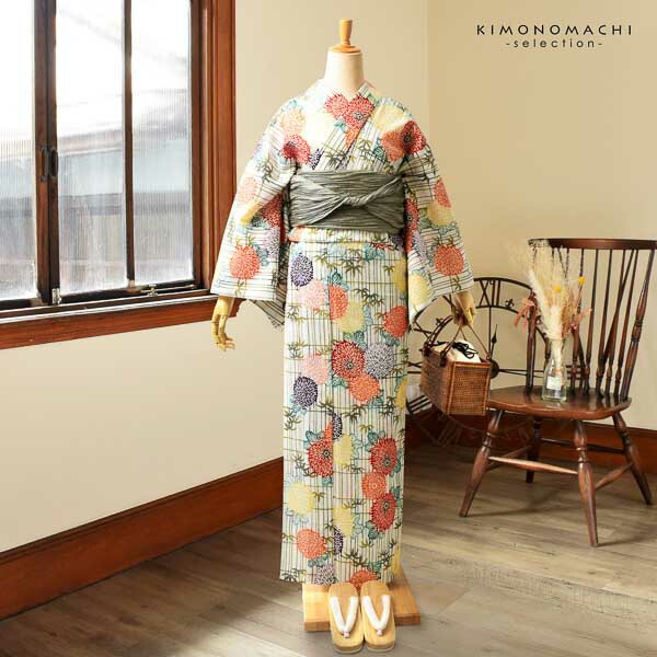 三勝 浴衣 単品 お仕立て上がり浴衣単品 「竹垣に菊」 レディース