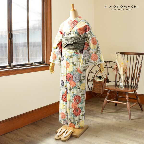 三勝 浴衣 単品 お仕立て上がり浴衣単品 「竹垣に菊」 レディース