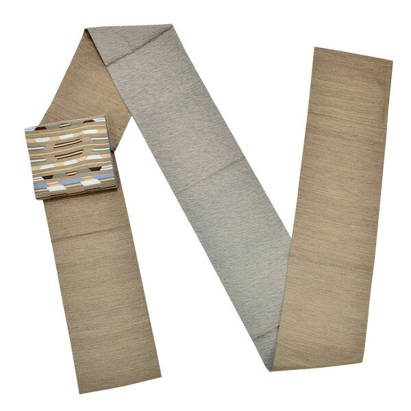 袋帯 カジュアル向け「こげ茶×金通し 幾何学」未仕立て 六通柄 洒落