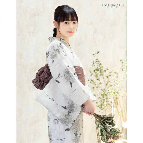 浴衣 レディース 女性浴衣単品「白地 細縞に菊 3NT-2」綿浴衣 プレタ浴衣 お仕立て上がり浴衣 大人浴衣 Fサイズ 女性用 女性浴衣 ゆかた【メール便不可】