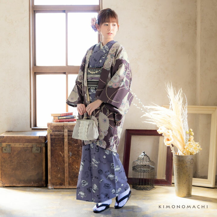 羽織 単品 KIMONOMACHI オリジナル「花くす玉 紫鳶色」ポリエステル 洗える羽織 きもの福袋から飛び出したオリジナル羽織 京都きもの町オリジナル カジュアル着物【メール便不可】 KIMONOMACHI 羽織 単品 オリジナル「花くす玉 紫鳶色」ポリエステル