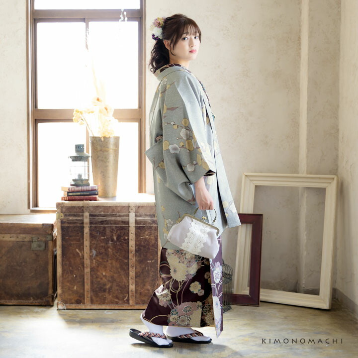 KIMONOMACHI 羽織 単品 オリジナル「梅が枝 白銅色」ポリエステル