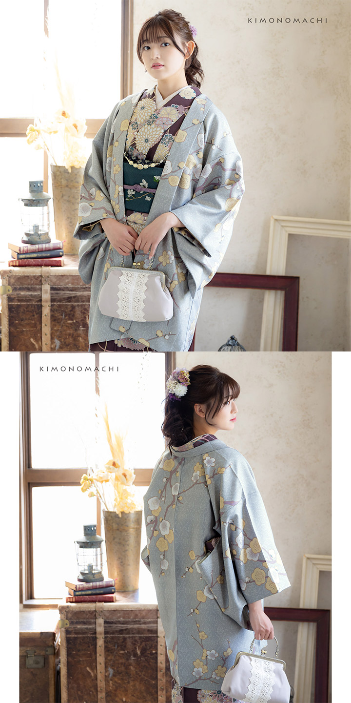 羽織 単品 KIMONOMACHI オリジナル「梅が枝 白銅色」ポリエステル 洗える羽織 きもの福袋から飛び出したオリジナル羽織 京都きもの町オリジナル カジュアル着物【メール便不可】